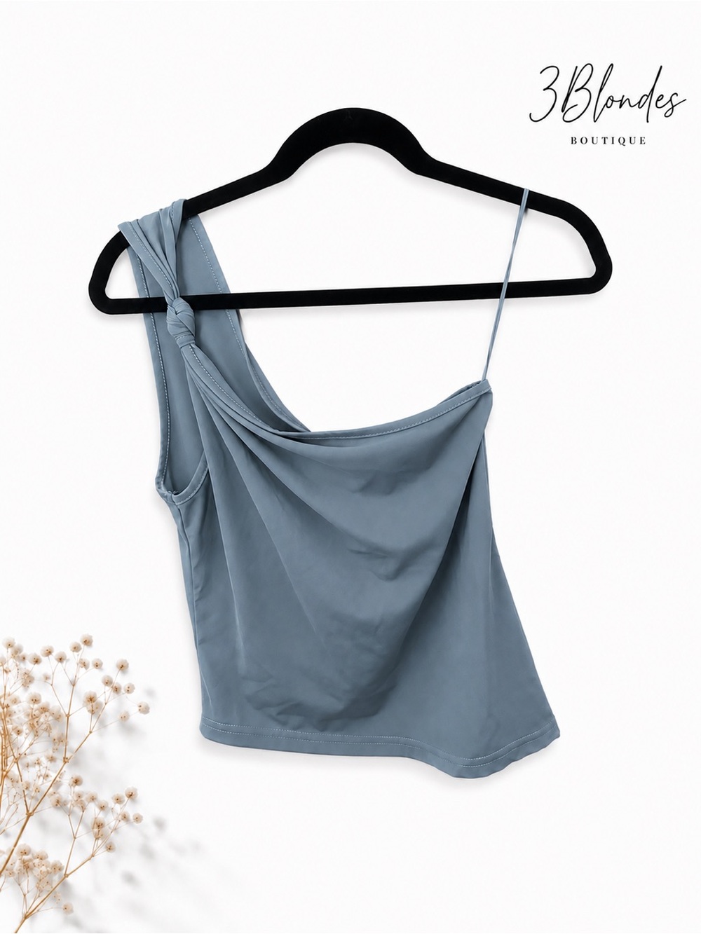 Edikted Slate Blue One-Shoulder Knot Tank Top